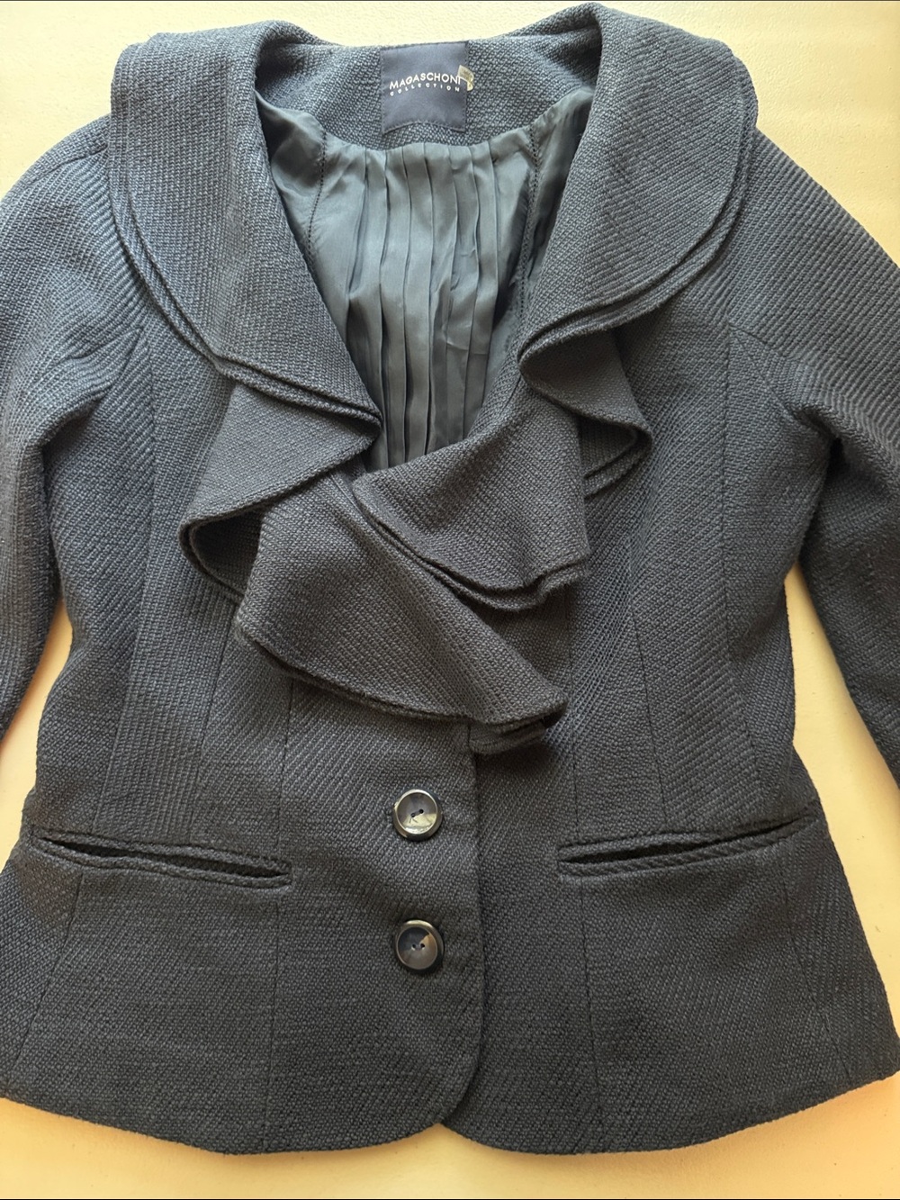 Magaschoni Navy Ruffle-Front Blazer - Picture 14 of 14